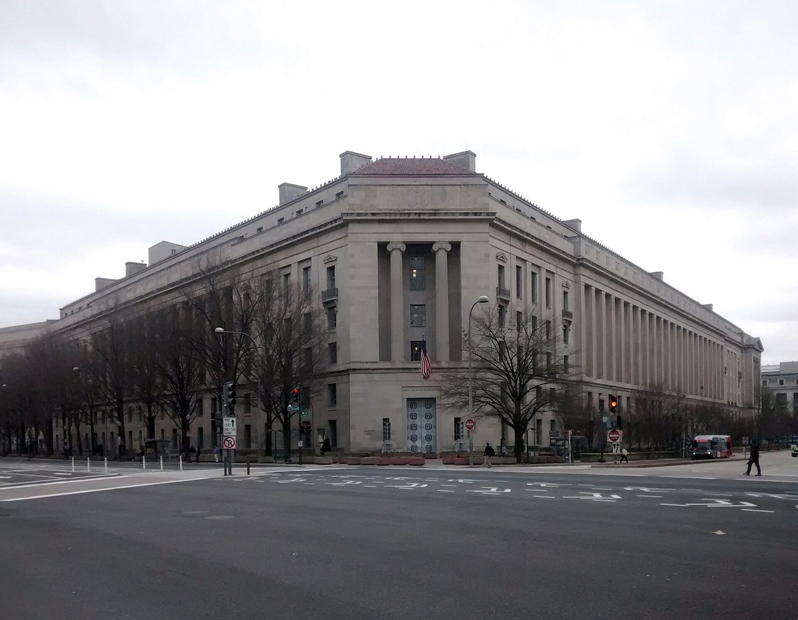 Robert F. Kennedy Department of Justice Building, a large limestone government building on a Washington street corner