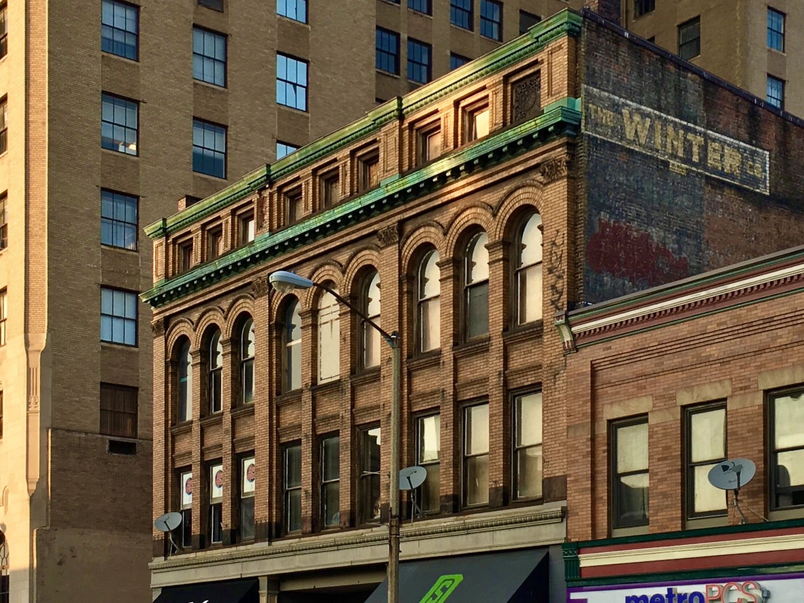 Brick commercial buildings on a street in downtown Erie, Pennsylvania