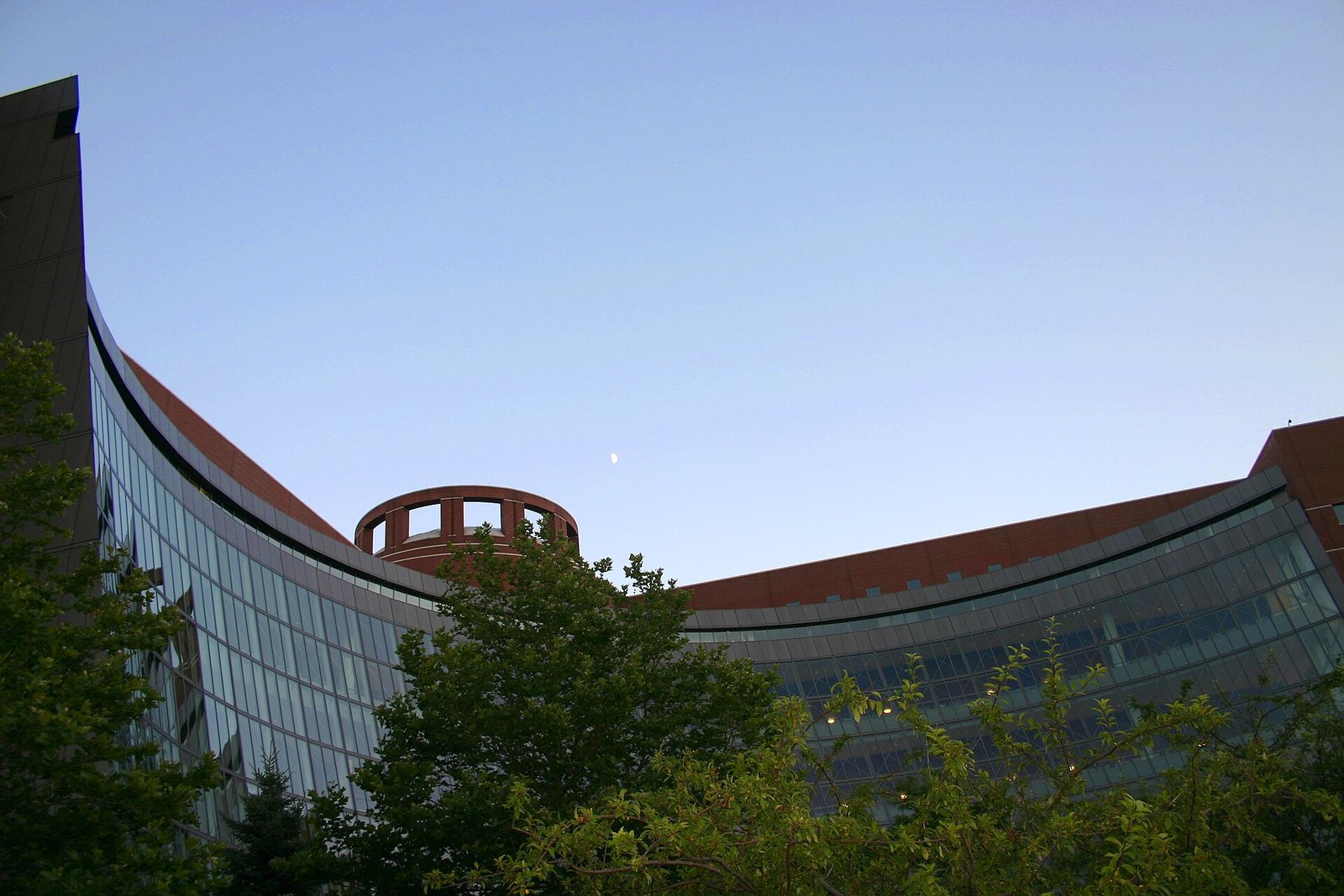 The curved glass front of the John Joseph Moakley United States Courthouse in Boston